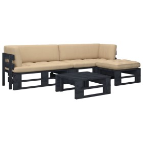 Muebles de palets 4 pzas y cojines madera pino impregnada negro by , Garden sets - Ref: Foro24-3066796, Price: 389,55 €, Disc...