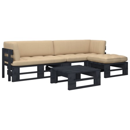 Muebles de palets 4 pzas y cojines madera pino impregnada negro by , Garden sets - Ref: Foro24-3066796, Price: 389,55 €, Disc...