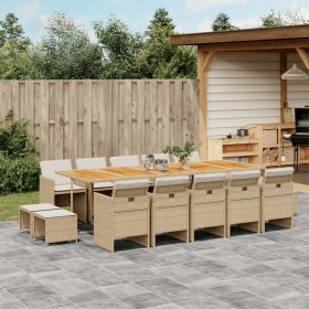 Set comedor de jardín con cojines 15 pzas ratán