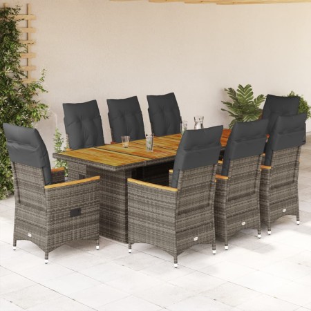 Mesita y sillas jardín 9 piezas y cojines ratán sintético gris by , Garden sets - Ref: Foro24-3277252, Price: 1,00 €, Discoun...