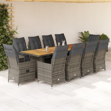 Set de mesa y sillas de jardín 11 pzas y cojines ratán PE gris by , Garden sets - Ref: Foro24-3277238, Price: 1,00 €, Discoun...