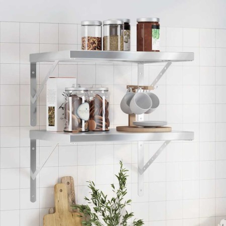 Estantes de pared 2 uds acero inoxidable plateado 50x40 cm de , Estantes y estanterías - Ref: Foro24-3214508, Precio: 60,04 €...