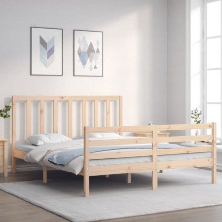 Bed frame with solid wood headboard 160x200 cm by vidaXL, Beds and slatted bases - Ref: Foro24-3193801, Price: 136,42 €, Disc...