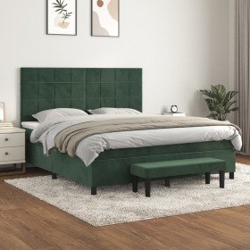 Cama box spring con colchón terciopelo verde oscuro 160x200 cm Cama box spring con colchón terciopelo verde oscuro 160x200 cm