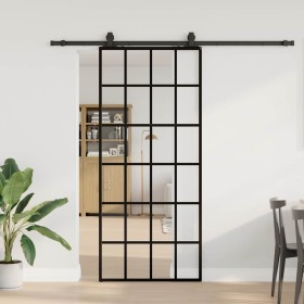 Puerta corredera con set herrajes negro 90x205 cm