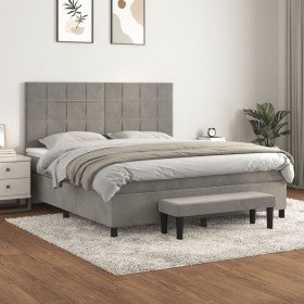 Cama box spring con colchón terciopelo gris claro 180x200 cm Cama box spring con colchón terciopelo gris claro 180x200 cm