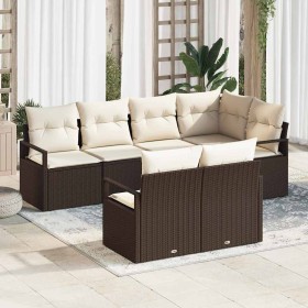 Conjunto de sofá de jardín 7 pcs Marrón Poliratán