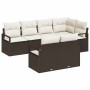 Conjunto de sofá de jardín 7 pcs Marrón Poliratán
