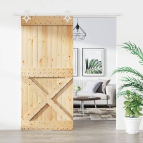 Puerta corredera con herrajes madera maciza de pino 100x210 cm de , Puertas - Ref: Foro24-3203196, Precio: 225,12 €, Descuent...