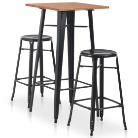 Conjunto de mesa alta y taburetes 3 piezas acero