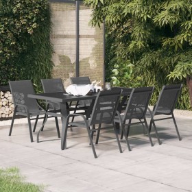 Juego de comedor de jardín 7 piezas con cojines gris y negro de , Conjuntos de jardín - Ref: Foro24-3095988, Precio: 458,90 €...
