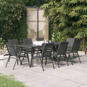 Juego de comedor de jardín 9 piezas gris y negro
