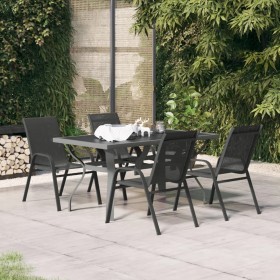 Juego de comedor para jardín 5 piezas con cojines gris y negro