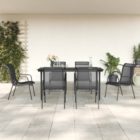 Juego de comedor para jardín 7 piezas acero y textilene negro by , Garden sets - Ref: Foro24-3200687, Price: 274,44 €, Discou...