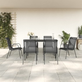Juego de comedor para jardín 7 piezas acero y textilene negro by , Garden sets - Ref: Foro24-3200685, Price: 258,30 €, Discou...