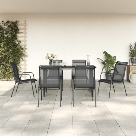 Juego de comedor para jardín 7 piezas acero y textilene negro by , Garden sets - Ref: Foro24-3200685, Price: 258,30 €, Discou...