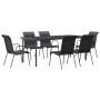 Juego de comedor para jardín 7 piezas acero y textilene negro