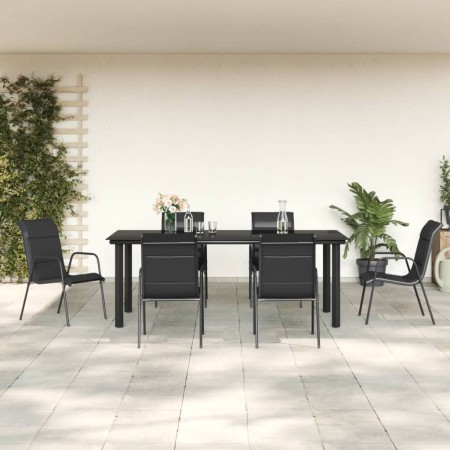 Juego de comedor para jardín 7 piezas acero y textilene negro | Foro24.es | Tu tienda online para hogar, jardín y más Foro24.es