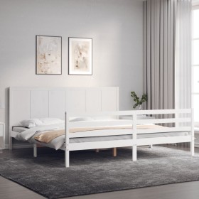 Estructura de cama con cabecero madera maciza blanco 200x200 cm