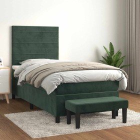 Cama box spring con colchón terciopelo verde oscuro 90x190 cm Cama box spring con colchón terciopelo verde oscuro 90x190 cm