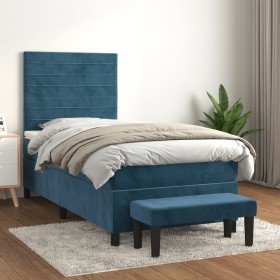 Cama box spring con colchón terciopelo azul oscuro 90x190 cm Cama box spring con colchón terciopelo azul oscuro 90x190 cm