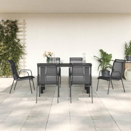 Juego de comedor para jardín 7 piezas acero y textilene negro von , Gartensets - Ref: Foro24-3200693, Preis: 259,75 €, Rabatt: %
