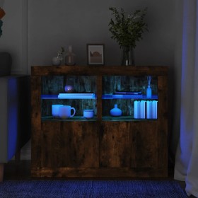 Mesita de noche luces LED 2 uds madera ingeniería roble ahumado by , Lockers and storage cabinets - Ref: Foro24-836639, Price...
