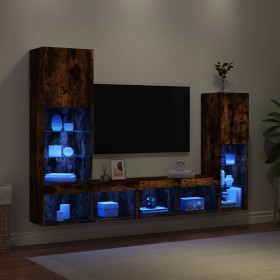 Muebles TV pared con LED 4 pzas madera ingeniería roble ahumado de , Muebles TV - Ref: Foro24-3216658, Precio: 185,52 €, Desc...