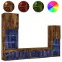 Muebles TV pared con LED 4 pzas madera ingeniería roble ahumado de , Muebles TV - Ref: Foro24-3216658, Precio: 185,52 €, Desc...
