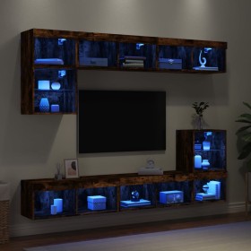 Muebles TV pared con LED 8 pzas madera ingeniería roble ahumado von , TV-Möbel - Ref: Foro24-3216672, Preis: 229,05 €, Rabatt: %