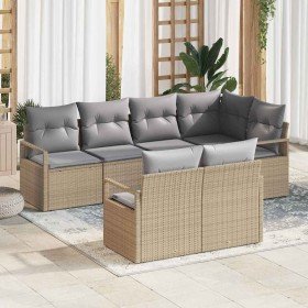 Conjunto de sofá de jardín 7 pcs Beige Poliratán