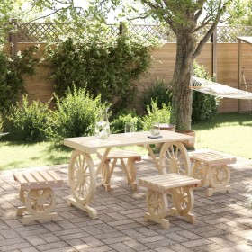 Juego de comedor de jardín 5 piezas madera maciza