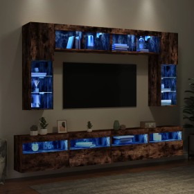 Muebles de TV de pared con luces LED 8 piezas roble ahumado by , TV Furniture - Ref: Foro24-3216768, Price: 336,04 €, Discoun...