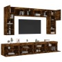 Muebles de TV de pared con luces LED 8 piezas roble ahumado by , TV Furniture - Ref: Foro24-3216768, Price: 336,04 €, Discoun...
