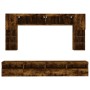 Muebles de TV de pared con luces LED 8 piezas roble ahumado by , TV Furniture - Ref: Foro24-3216768, Price: 336,04 €, Discoun...