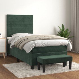 Cama box spring con colchón terciopelo verde oscuro 100x200 cm Cama box spring con colchón terciopelo verde oscuro 100x200 cm