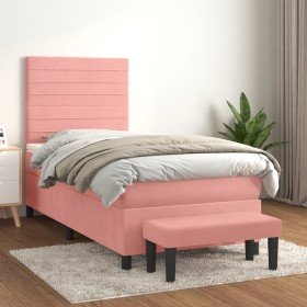 Cama box spring con colchón terciopelo rosa 100x200 cm Cama box spring con colchón terciopelo rosa 100x200 cm