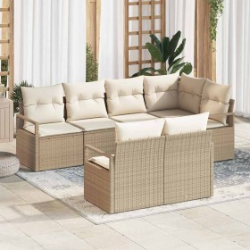 Conjunto de sofá de jardín 7 pcs Beige Poliratán