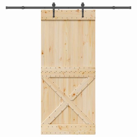 Puerta corredera con herrajes madera maciza de pino 100x210 cm de , Puertas - Ref: Foro24-3332795, Precio: 211,58 €, Descuent...