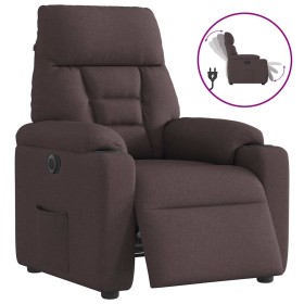 Sillón reclinable eléctrico tela marrón oscuro