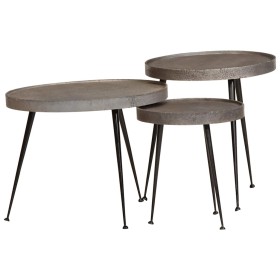 Mesa de centro 3 uds madera contrachapada plateada