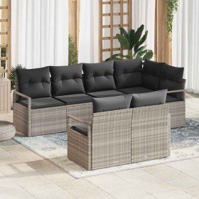 Conjunto de sofá de jardín 7 pcs Gris claro Poliratán