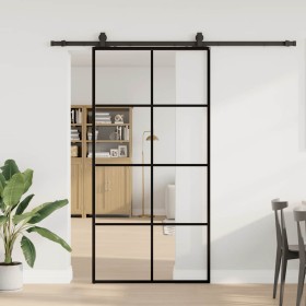 Puerta corredera set herrajes negra 102,5x205 cm