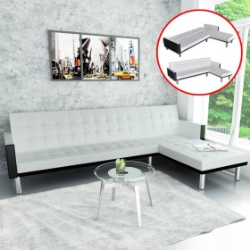 Sofá cama en forma de L de cuero artificial blanco y negro de , Sofás - Ref: Foro24-244333, Precio: 219,46 €, Descuento: %