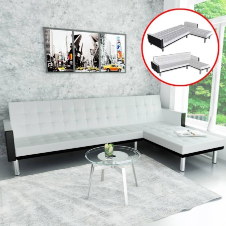 Sofá cama en forma de L de cuero artificial blanco y negro de , Sofás - Ref: Foro24-244333, Precio: 219,46 €, Descuento: %