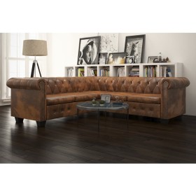 Sofá esquinero Chesterfield de 5 plazas de piel sintética marrón by , Sofas - Ref: Foro24-287914, Price: 913,19 €, Discount: %