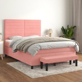 Cama box spring con colchón terciopelo rosa 140x200 cm Cama box spring con colchón terciopelo rosa 140x200 cm