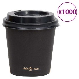 Vasos de papel para café con tapas 1000 uds negro 120 ml