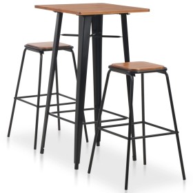 Conjunto de mesa alta y taburetes 3 piezas acero negro y marrón von , Möbelsets für Küchen und Esszimmer - Ref: Foro24-276844...