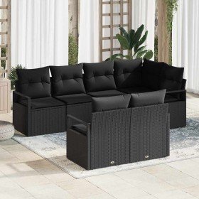 Conjunto de sofá de jardín 7 pcs Negro Poliratán